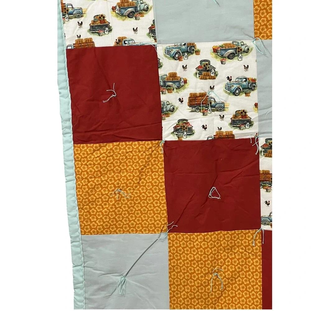 Vintage Truck Quilt Throw 84x62 Handmade Farmhouse Patchwork Rustic Cabin
